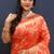 Orange banarasi silk blend saree with all-over gold zari floral jaal