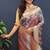 Steel grey banarasi silk blend saree with all-over gold zari floral jaal