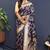 Navy blue banarasi silk blend saree with all-over gold zari floral jaal