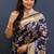 Navy blue banarasi silk blend saree with all-over gold zari floral jaal