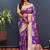 Purple banarasi silk blend saree with gold zari floral weaving & rich border