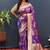 Purple banarasi silk blend saree with gold zari floral weaving & rich border