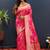 Rani pink banarasi silk blend saree with gold zari floral weaving & rich border