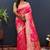 Rani pink banarasi silk blend saree with gold zari floral weaving & rich border
