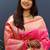 Rani pink banarasi silk blend saree with gold zari floral weaving & rich border