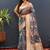 Grey banarasi silk blend saree with gold zari floral weaving & rich border