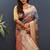 Grey banarasi silk blend saree with gold zari floral weaving & rich border