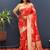 Red banarasi silk blend saree with gold zari floral weaving & rich border