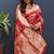 Rani pink banarasi silk blend saree with gold zari floral weaving & rich border
