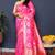 Rani pink banarasi silk blend saree with  zari floral buta work