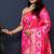 Rani pink banarasi silk blend saree with  zari floral buta work