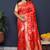 Red banarasi silk blend saree with  zari floral buta work