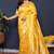 Mustard yellow banarasi silk blend saree with  zari floral buta work