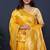 Mustard yellow banarasi silk blend saree with  zari floral buta work