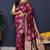 Wine purple  banarasi silk blend saree with  zari floral buta work