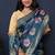 Teal blue banarasi silk blend saree with  zari floral buta work