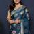 Teal blue banarasi silk blend saree with  zari floral buta work