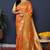 Orange banarasi silk blend saree with  zari floral buta work