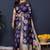 Navy blue banarasi silk blend saree with  zari floral buta work