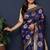 Navy blue banarasi silk blend saree with  zari floral buta work