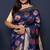 Navy blue banarasi silk blend saree with  zari floral buta work