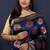 Navy blue banarasi silk blend saree with  zari floral buta work