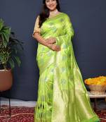 Light green banarasi silk blend saree with  zari floral buta work