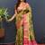 Olive green banarasi silk blend saree with contrast geometric border