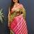 Olive green banarasi silk blend saree with contrast geometric border