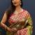 Olive green banarasi silk blend saree with contrast geometric border