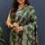 Dark green banarasi silk blend saree with gold zari floral weaving & rich pallu