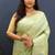 Mint green banarasi silk blend saree with gold zari floral weaving & rich pallu