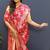 Rani pink banarasi silk blend saree with gold zari floral weaving & rich pallu