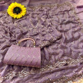 Lavender Color Beeds Work Silk Blend Saree 3