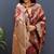 Maroon banarasi silk blend saree with gold zari floral weaving & rich pallu