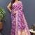 Violet banarasi silk blend saree with gold zari floral weaving & rich pallu