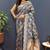 Grey banarasi silk blend saree with gold zari floral weaving & rich pallu