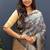 Grey banarasi silk blend saree with gold zari floral weaving & rich pallu