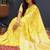 Yellow banarasi silk blend saree with gold zari floral weaving & rich pallu