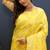 Yellow banarasi silk blend saree with gold zari floral weaving & rich pallu