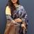 Navy blue banarasi silk blend saree with gold zari floral weaving & rich pallu