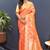 Peach banarasi silk blend saree with gold zari floral weaving & rich pallu