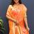 Peach banarasi silk blend saree with gold zari floral weaving & rich pallu