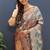 Grey banarasi silk blend saree with gold zari floral weaving & rich pallu