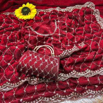 maroon Color Beeds Work Silk Blend Saree 4