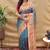 Steel grey paithani silk blend saree with peacock floral border & rani pink blouse