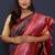 Navy blue banarasi silk blend saree with pink zari border & woven pallu