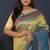 Light green banarasi silk blend saree with sky blue zari border & woven pallu