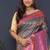 Teal blue banarasi silk blend saree with pink zari border & woven pallu