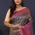 Teal blue banarasi silk blend saree with pink zari border & woven pallu